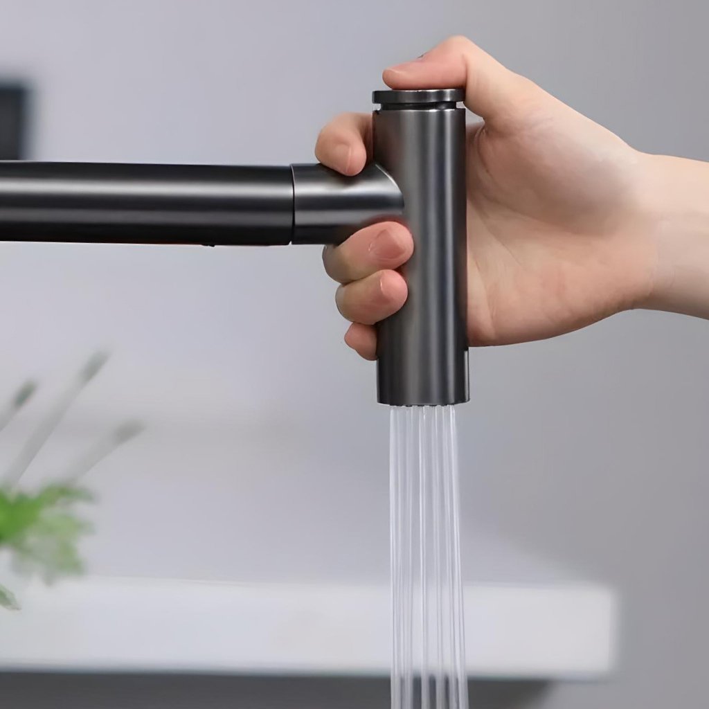 Contemporary Black Brass Waterfall Kitchen Faucet with Pull-Out Sprayer Furniture