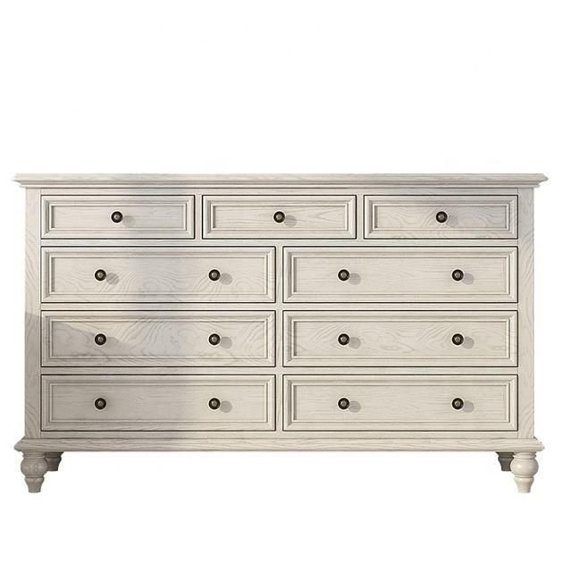 Elegant Large White Solid Wood 7/9 Drawer Chest with Brass Handles - Perfect for Bedroom and Living Room Furniture