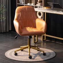 Ergonomic Leather Swivel Office Chair with High Backrest and Fixed Armrests Chair Furniture