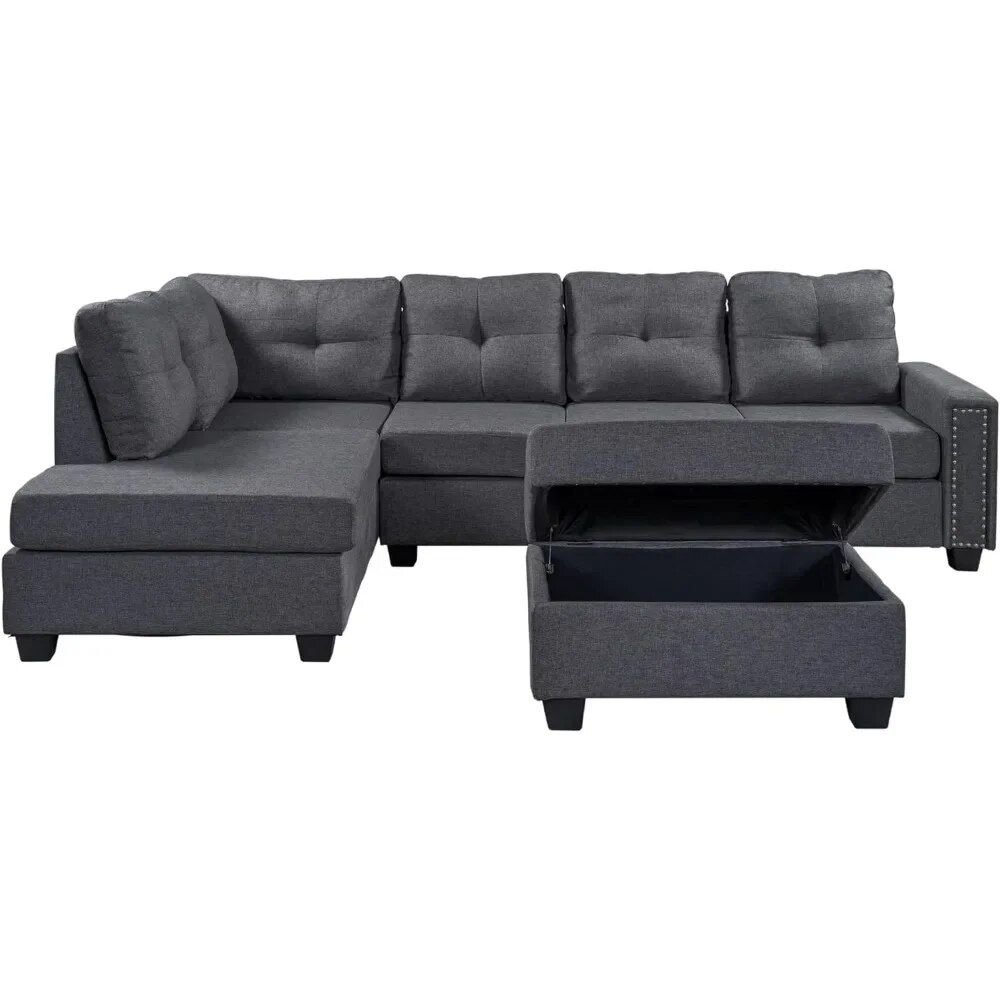 L-Shaped Sofa with Reversible Recliner and Ottoman Furniture