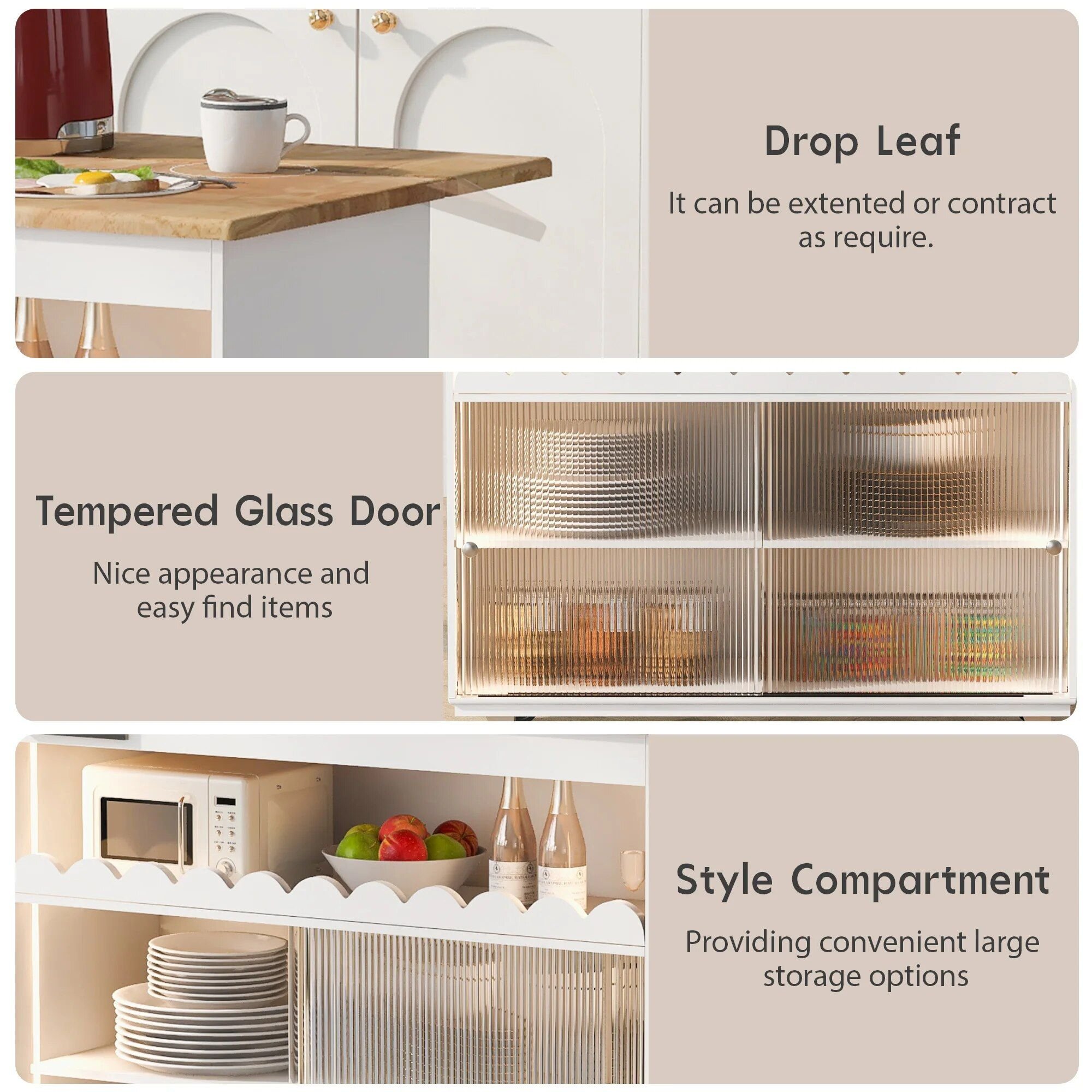 Luxury LED-Lit Kitchen Island Cart with Sliding Glass Doors and Integrated Power Outlets Bathroom Cabinet Bathroom Mirror Bowls Cat Chopping Boards christmas gift cat christmas gift dog Dog Furniture Kitchen Utensil Set