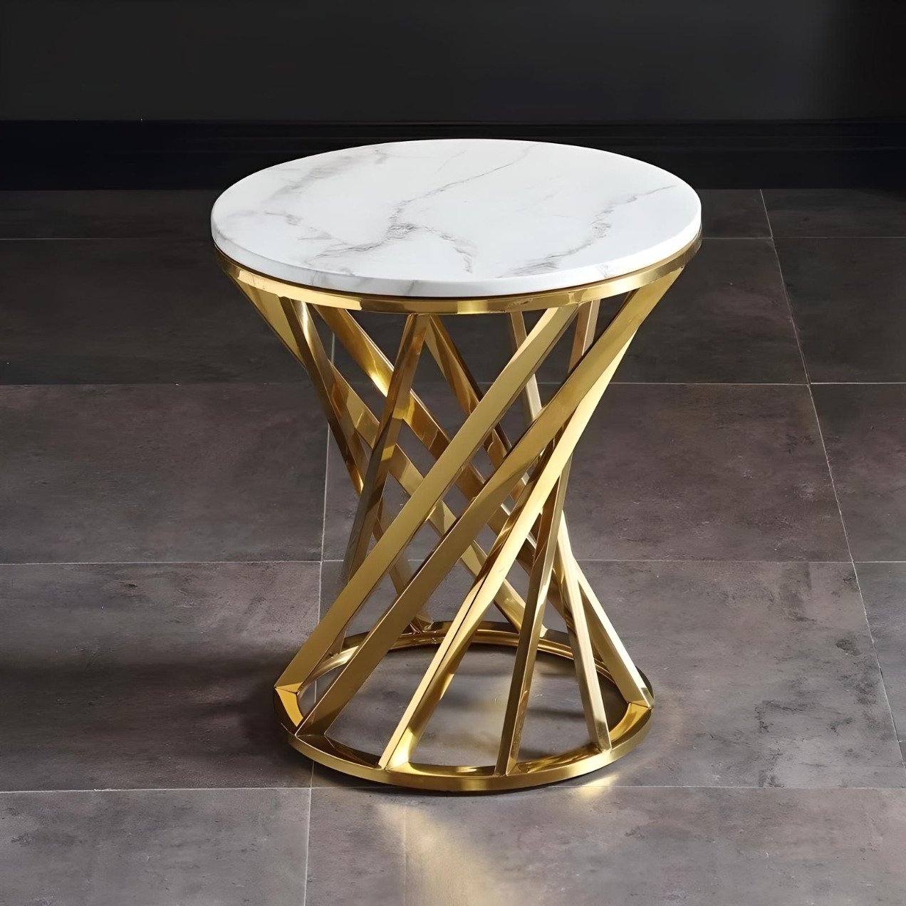 Luxury Marble Round Coffee Table with Gold Stainless Steel Base Furniture