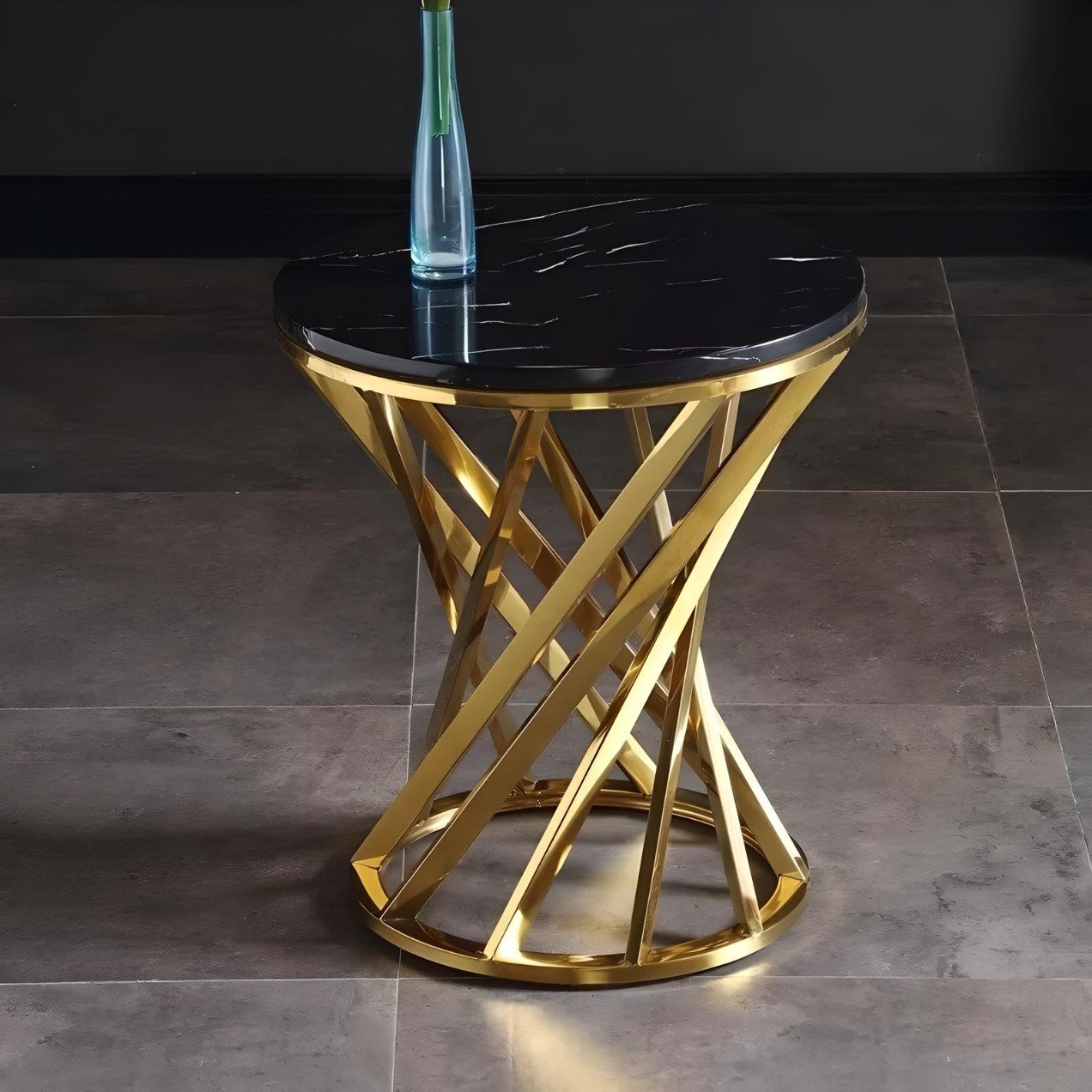 Luxury Marble Round Coffee Table with Gold Stainless Steel Base Furniture
