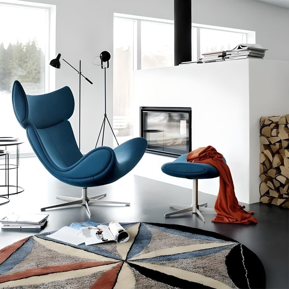 Luxury Modern Leather Leisure Chair & Ottoman Set for Living Room & Office Furniture