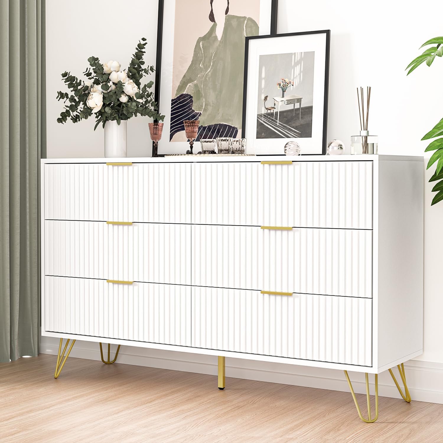 Modern 6-Drawer White Dresser with Gold Handles Bathroom Cabinet Bathroom Mirror Bowls Cat Chopping Boards christmas gift cat christmas gift dog Dog Furniture Kitchen Utensil Set