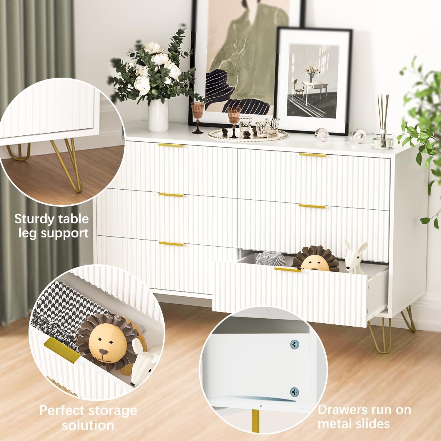 Modern 6-Drawer White Dresser with Gold Handles Bathroom Cabinet Bathroom Mirror Bowls Cat Chopping Boards christmas gift cat christmas gift dog Dog Furniture Kitchen Utensil Set