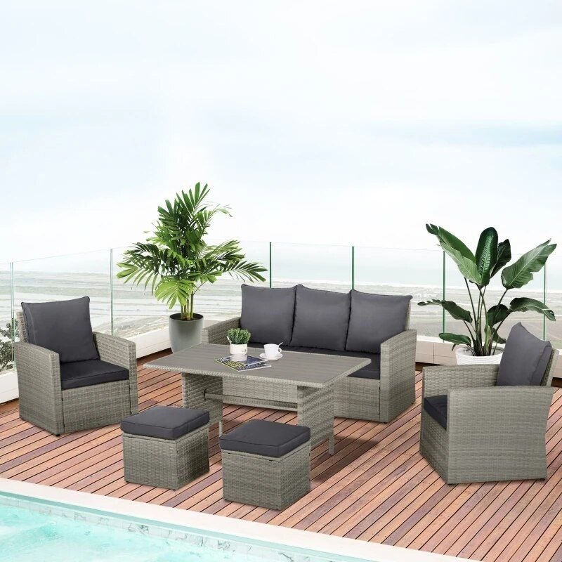 Modern 6-Piece Patio Dining and Seating Set Furniture