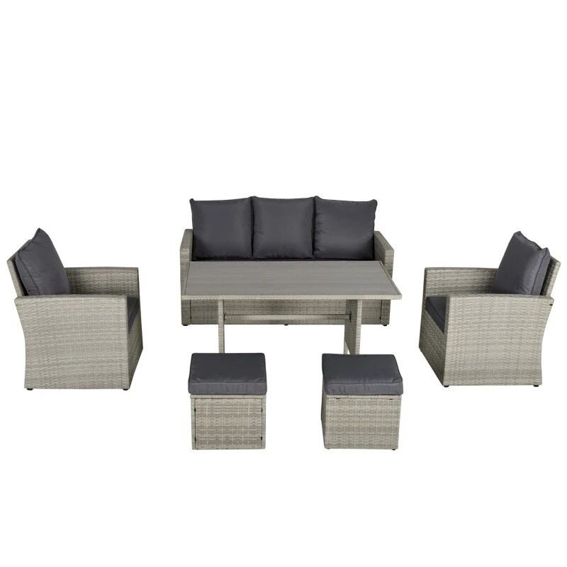 Modern 6-Piece Patio Dining and Seating Set Furniture