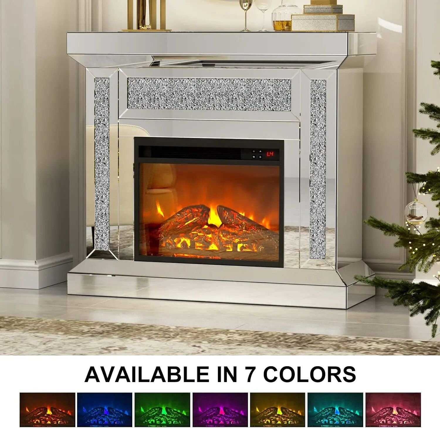 Modern Art Deco Mirrored Electric Fireplace Furniture
