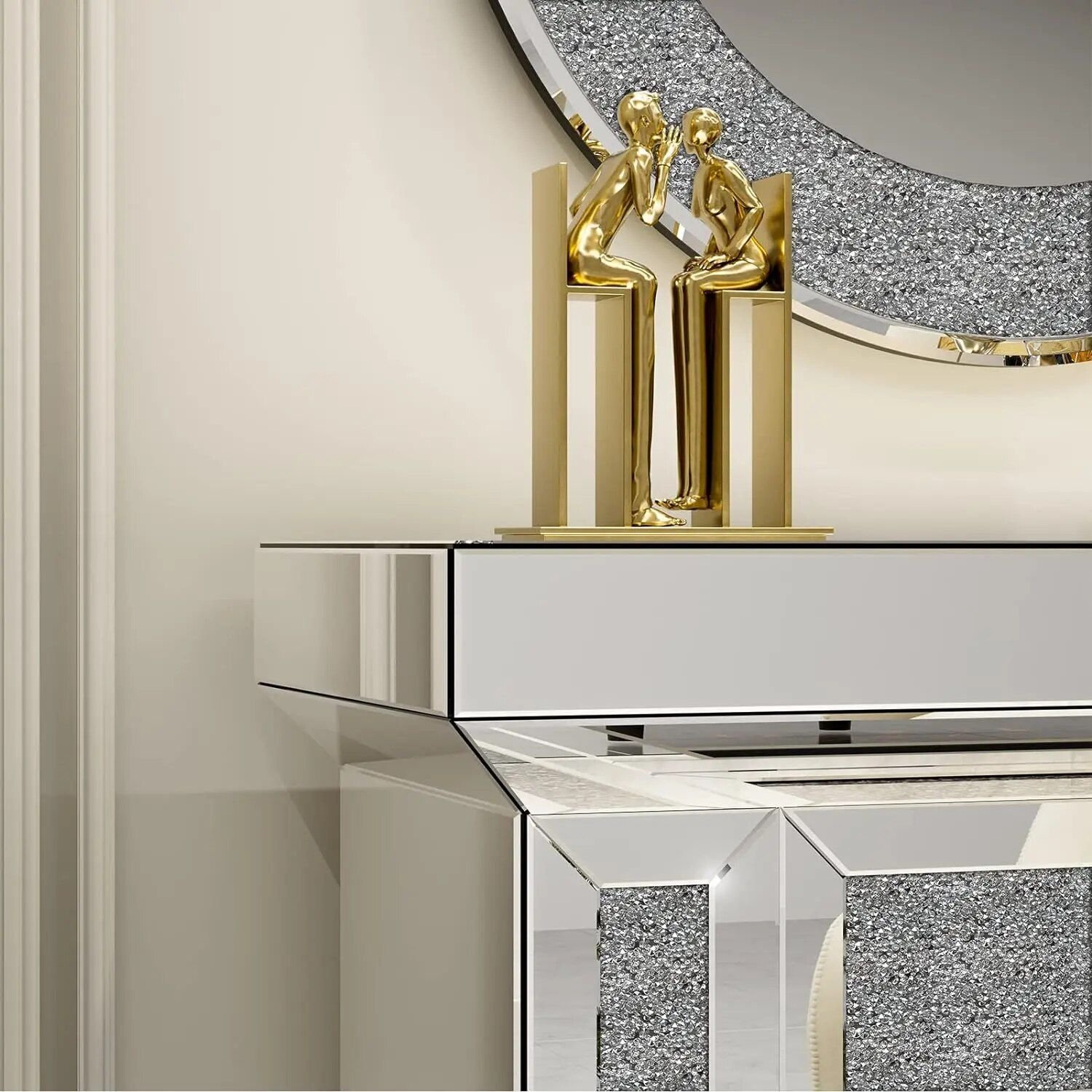 Modern Art Deco Mirrored Electric Fireplace Furniture