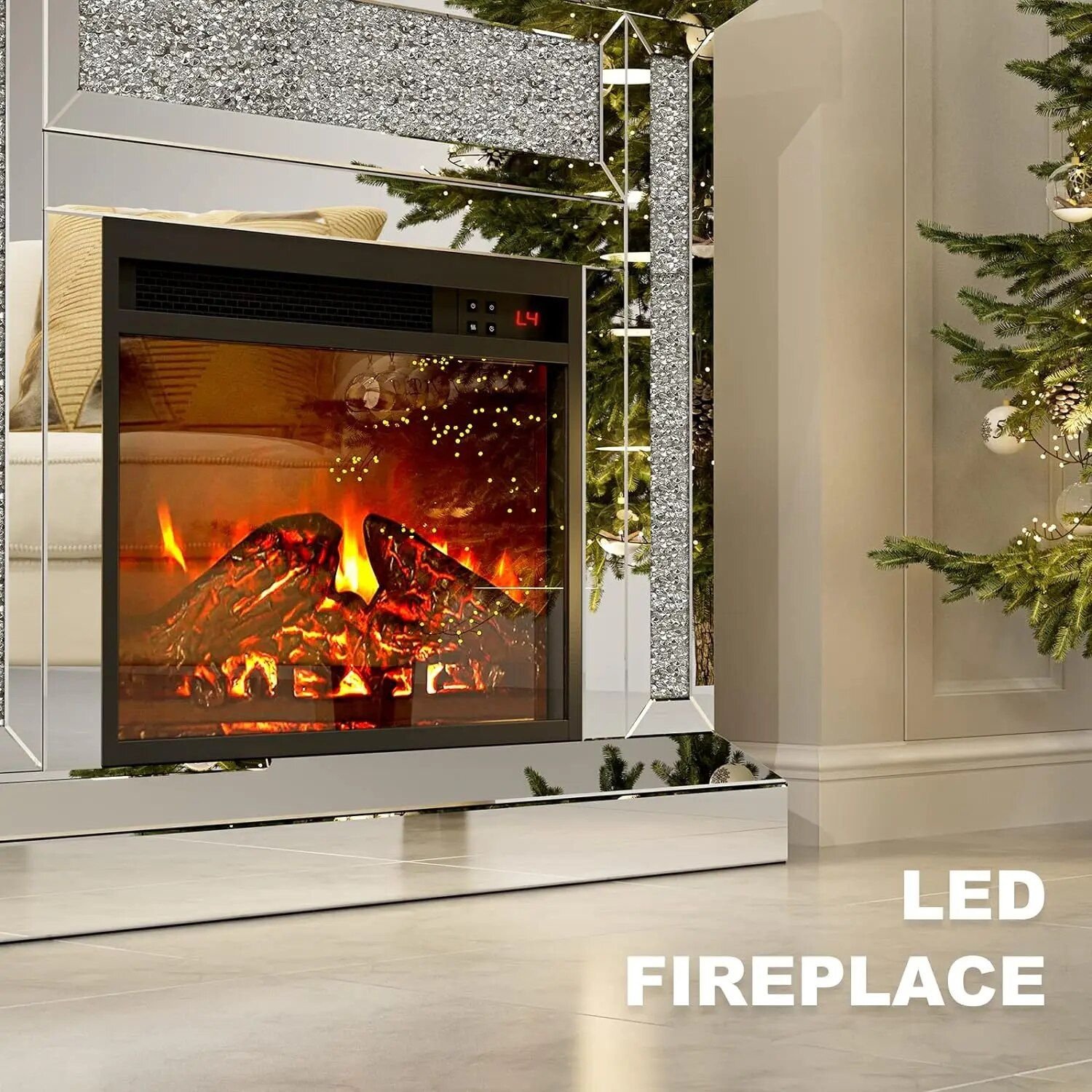 Modern Art Deco Mirrored Electric Fireplace Furniture