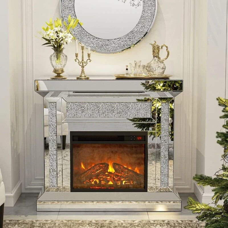Modern Art Deco Mirrored Electric Fireplace Furniture