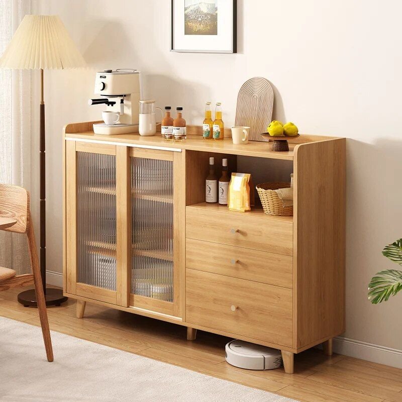 Modern Bamboo Sideboard with Glass Display Furniture