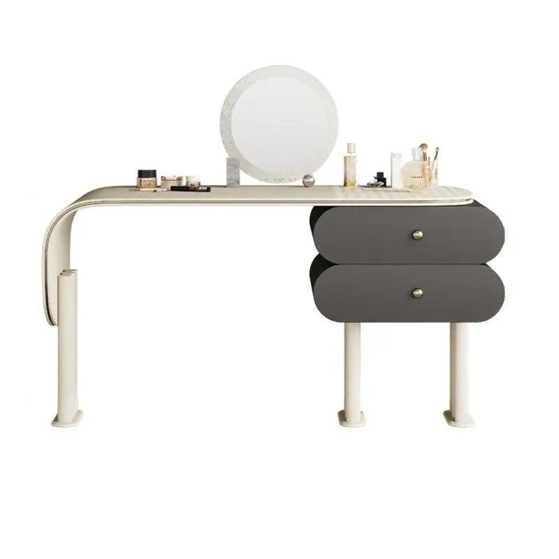 Modern Minimalist Oak Vanity Set with Saddle Leather Dressing Table and Mirror Cat Furniture