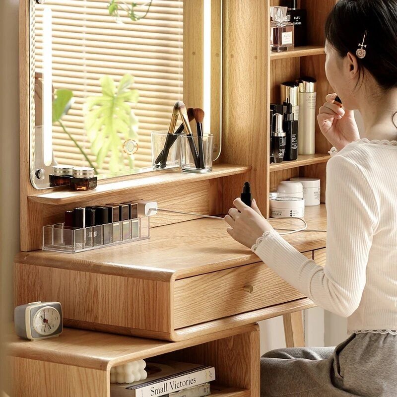 Modern Oak Wood Dresser with Art Pattern Mirror Furniture
