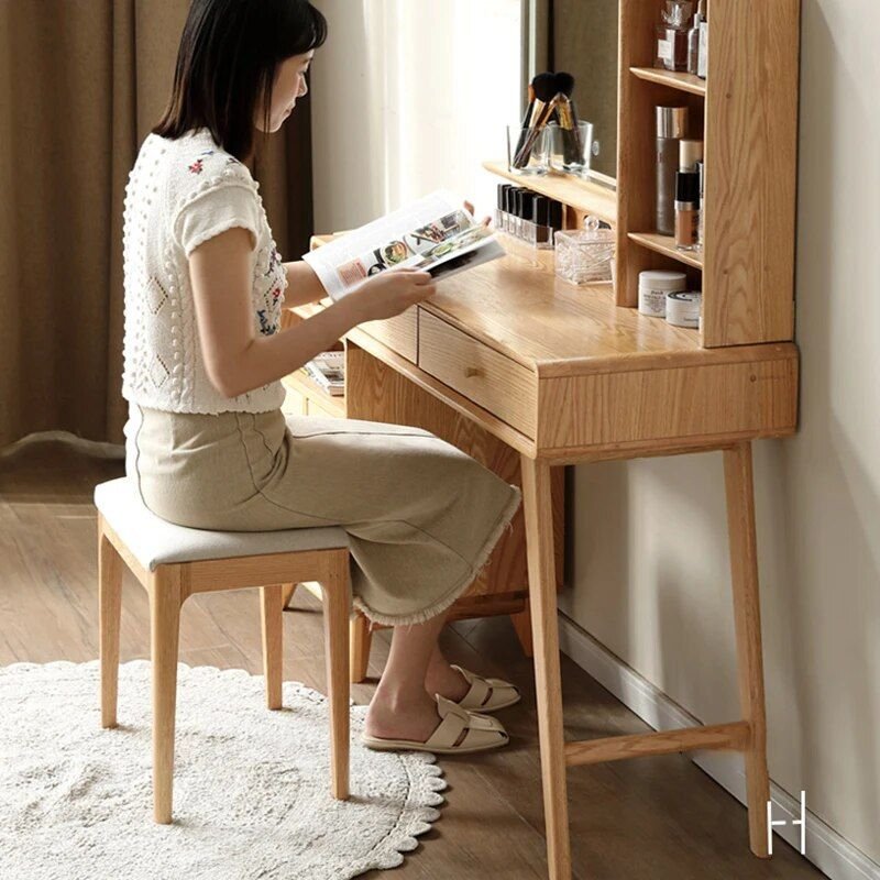 Modern Oak Wood Dresser with Art Pattern Mirror Furniture
