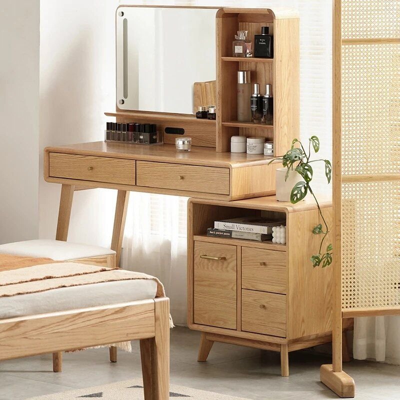 Modern Oak Wood Dresser with Art Pattern Mirror Furniture