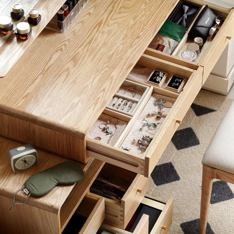 Modern Oak Wood Dresser with Art Pattern Mirror Furniture