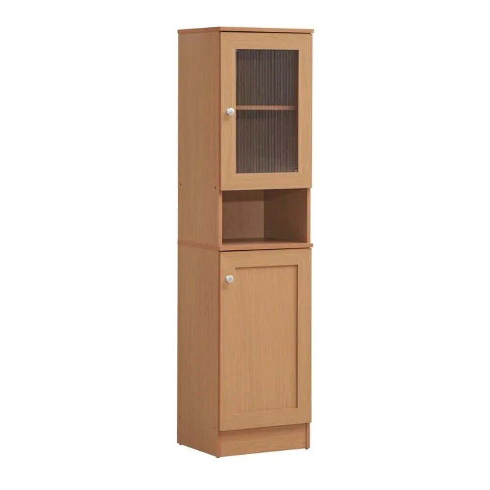 Slim Tall Storage Cabinet with Open Shelf & Enclosed Space for Kitchen and Living Room Furniture Shelf for Small Spaces