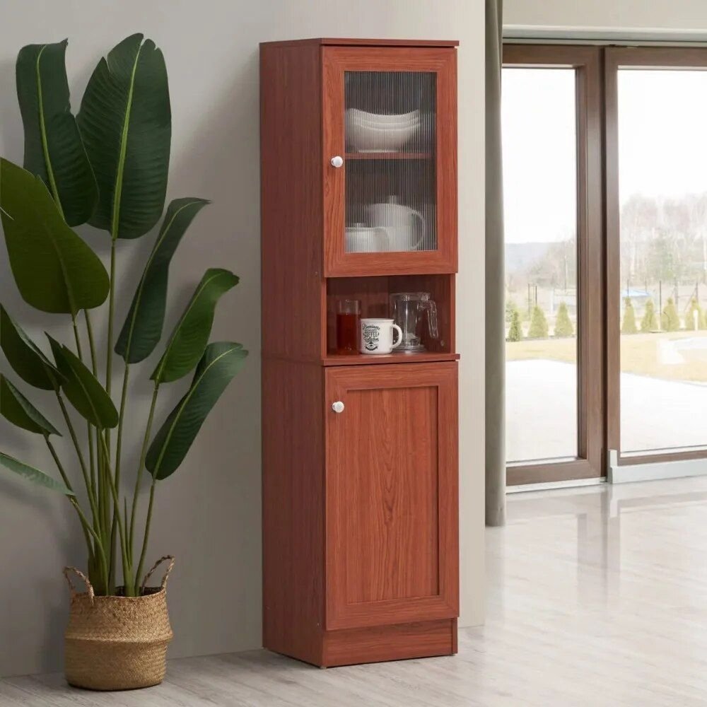 Slim Tall Storage Cabinet with Open Shelf & Enclosed Space for Kitchen and Living Room Furniture Shelf for Small Spaces