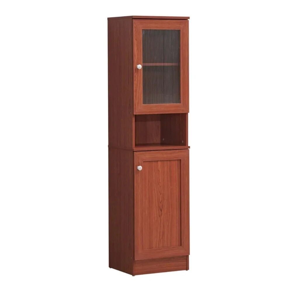Slim Tall Storage Cabinet with Open Shelf & Enclosed Space for Kitchen and Living Room Furniture Shelf for Small Spaces