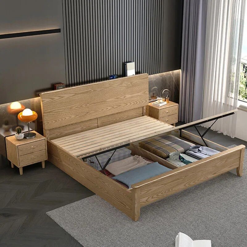 Twin Size Luxury Comforter Hotel Bed - Modern Japanese Style Wood Furn Furniture