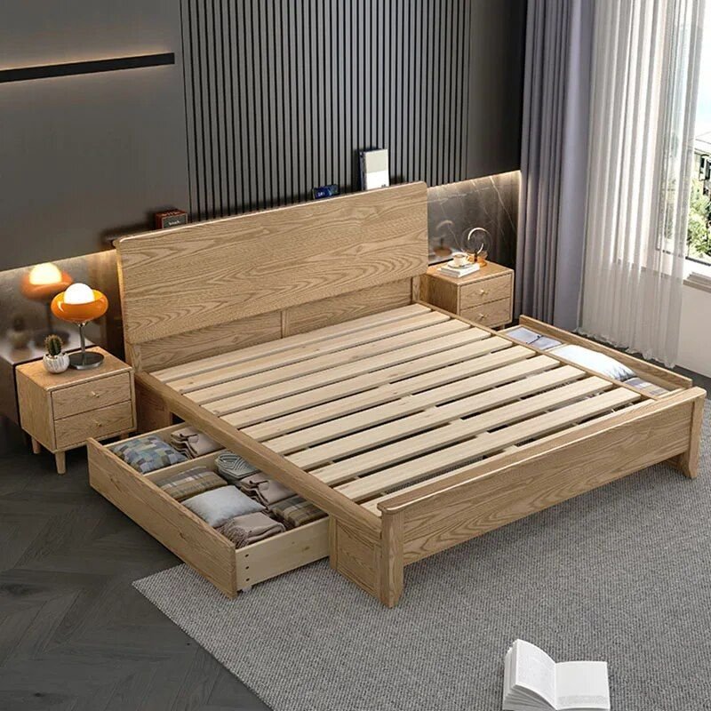 Twin Size Luxury Comforter Hotel Bed - Modern Japanese Style Wood Furn Furniture