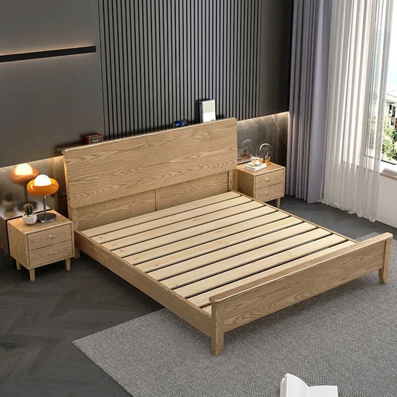 Twin Size Luxury Comforter Hotel Bed - Modern Japanese Style Wood Furn Furniture