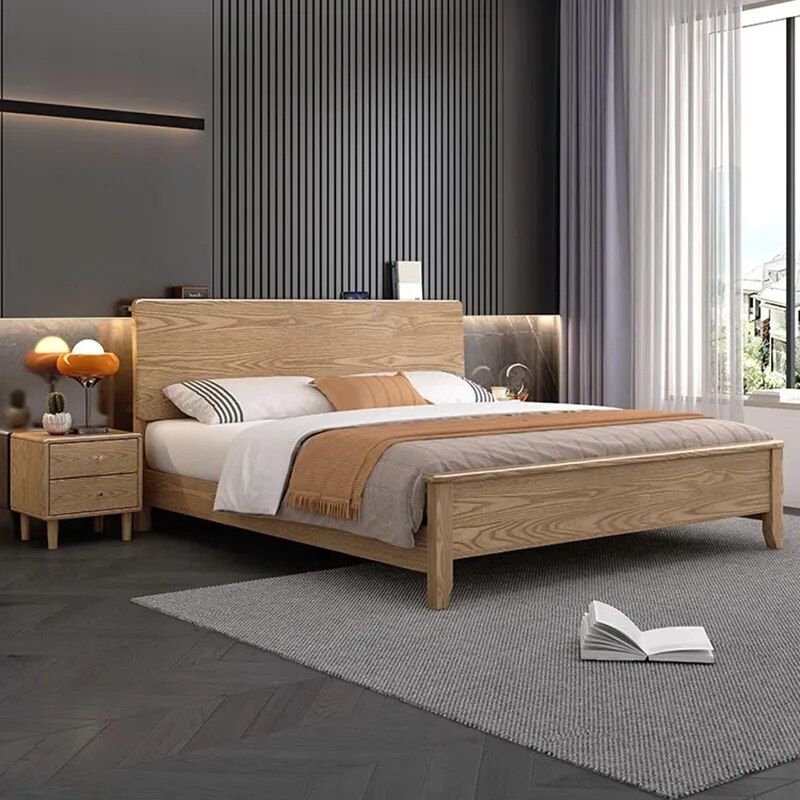 Twin Size Luxury Comforter Hotel Bed - Modern Japanese Style Wood Furn Furniture