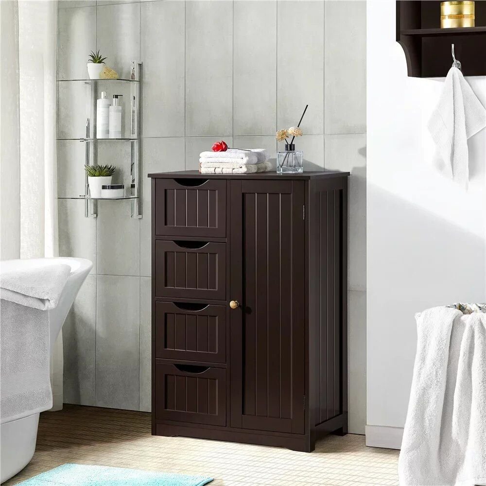 Wooden Bathroom Storage Cabinet with 4 Drawers and Adjustable Shelf Bathroom Cabinet Bathroom Mirror Bowls Cat Chopping Boards christmas gift cat christmas gift dog Dog Furniture Kitchen Utensil Set