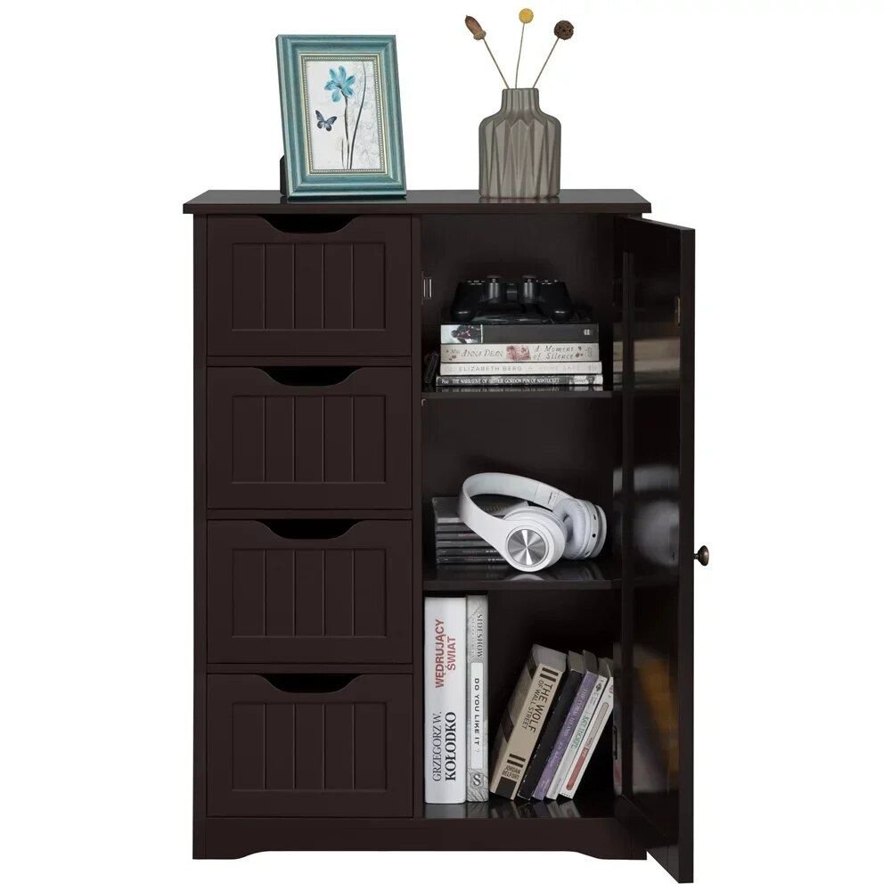 Wooden Bathroom Storage Cabinet with 4 Drawers and Adjustable Shelf Bathroom Cabinet Bathroom Mirror Bowls Cat Chopping Boards christmas gift cat christmas gift dog Dog Furniture Kitchen Utensil Set