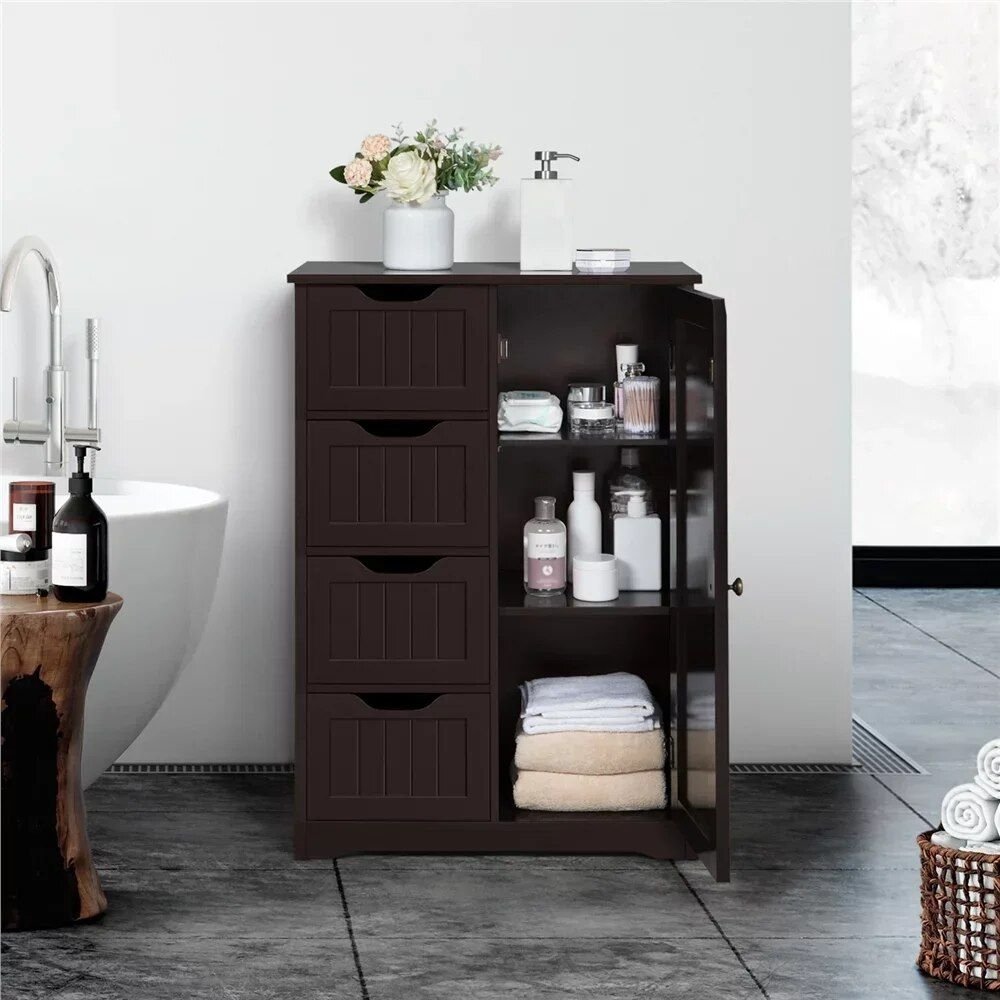 Wooden Bathroom Storage Cabinet with 4 Drawers and Adjustable Shelf Bathroom Cabinet Bathroom Mirror Bowls Cat Chopping Boards christmas gift cat christmas gift dog Dog Furniture Kitchen Utensil Set