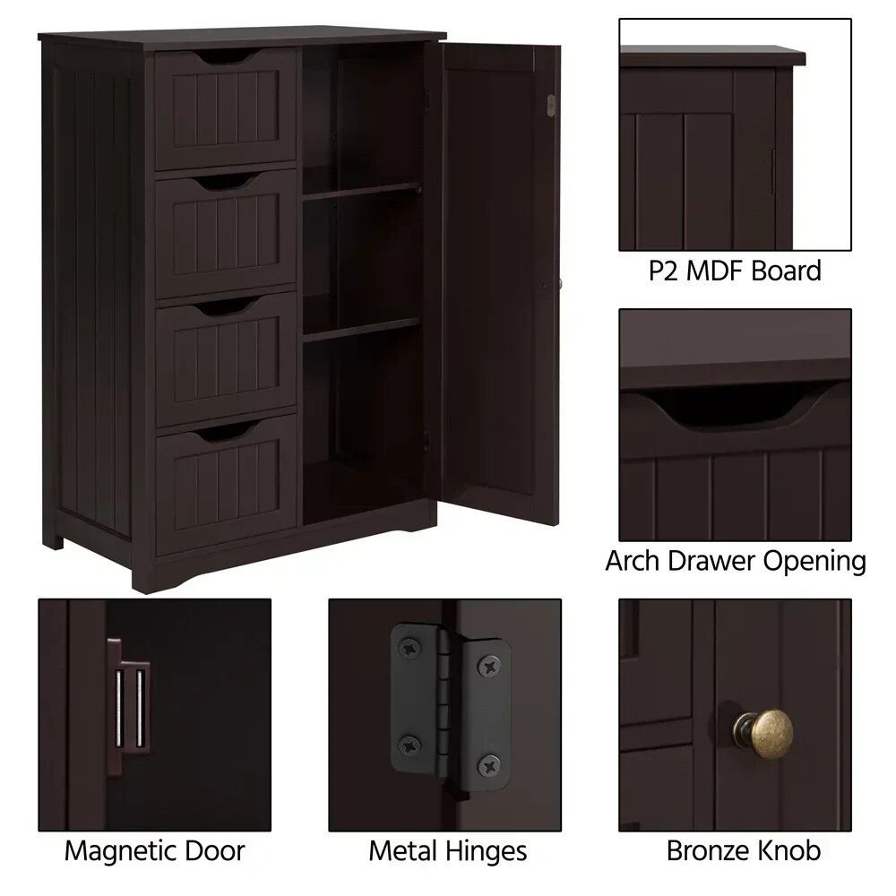 Wooden Bathroom Storage Cabinet with 4 Drawers and Adjustable Shelf Bathroom Cabinet Bathroom Mirror Bowls Cat Chopping Boards christmas gift cat christmas gift dog Dog Furniture Kitchen Utensil Set